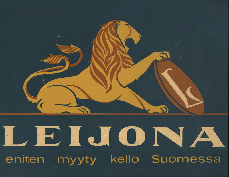 Vintage advertisement displaying the iconic Leijona brand logo.