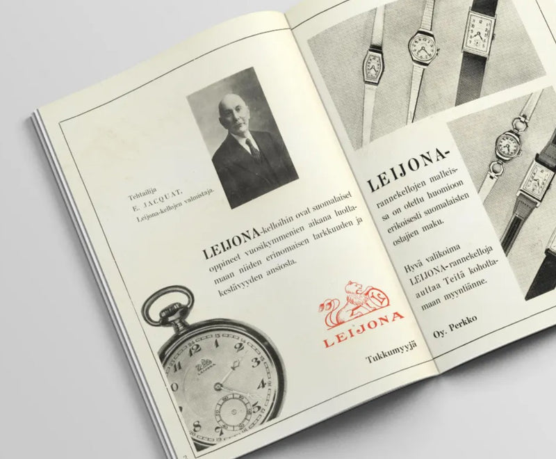 Vintage catalogue of Leijona watches.